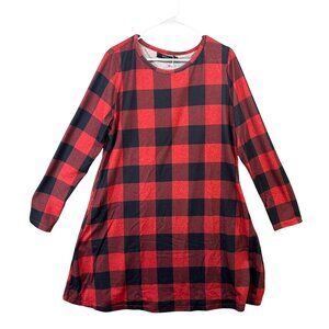 NWT Mirol Women's XL Red Plaid Dress Long Sleeves Knit Pockets NWT